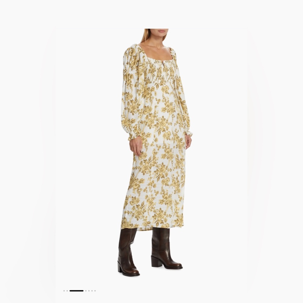 NWT Free People Jaymes Smocked Floral Midi-Dress slit women M long sleeve fall